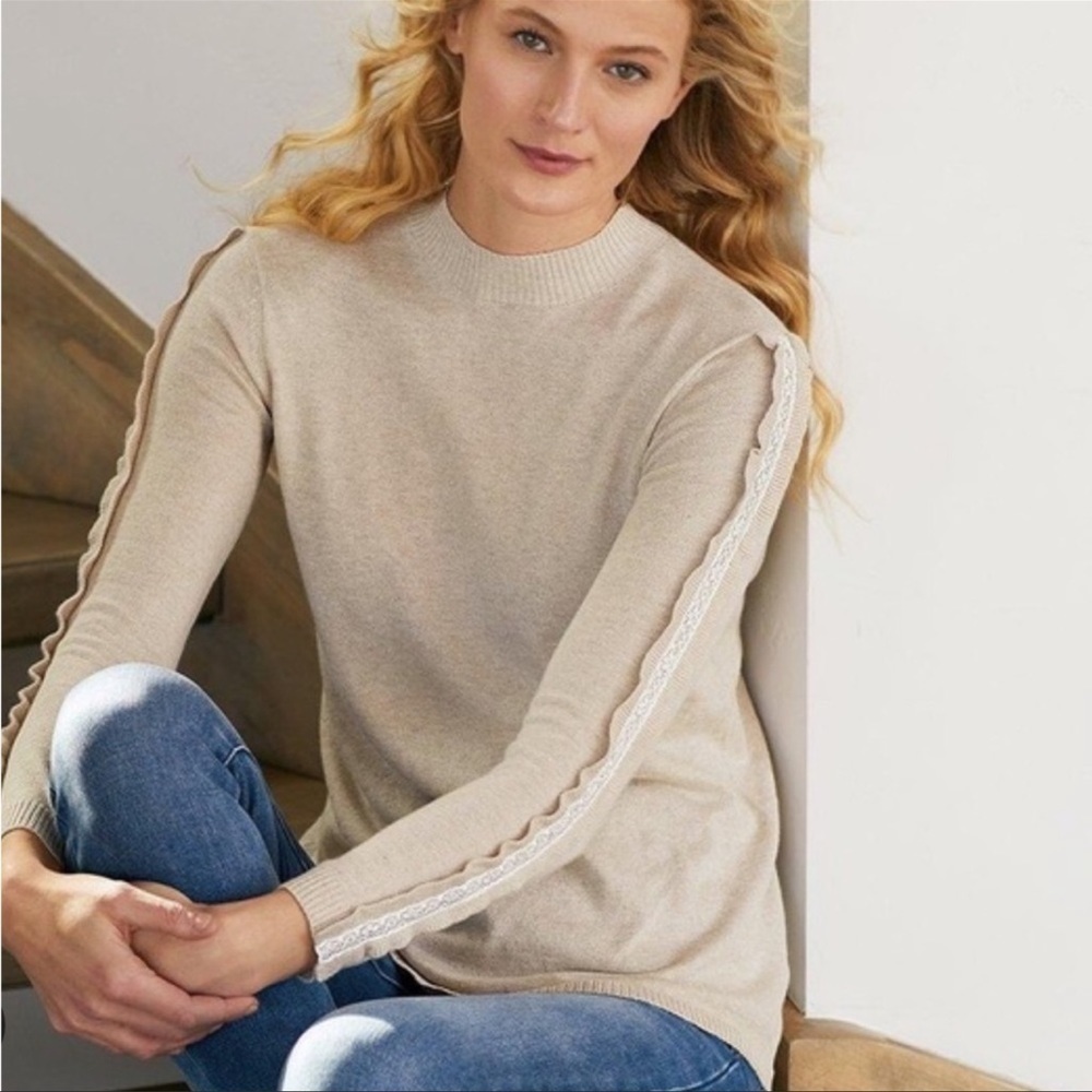 Soft Surroundings Hot Toddy Pullover‎ Sweater Silk Cashmere Ruffle Medium 2DT15